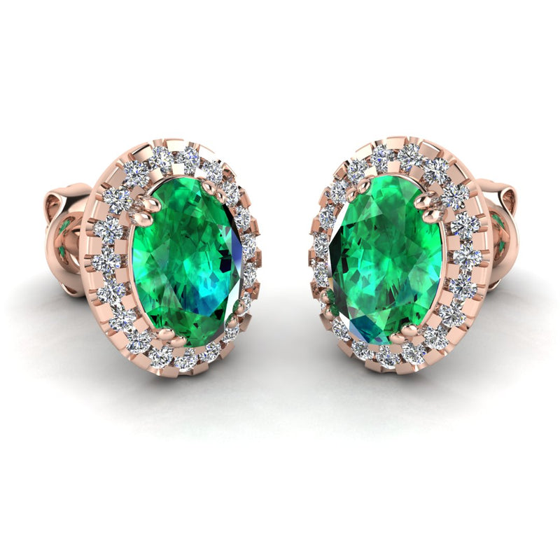 Oval Emerald and Diamond Halo Stud Earrings - EHAOE - HEERA DIAMONDS