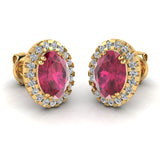 Oval Ruby and Diamond Halo Stud Earrings - EHAOR - HEERA DIAMONDS