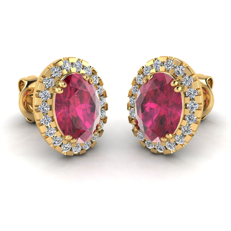 Oval Ruby and Diamond Halo Stud Earrings - EHAOR - HEERA DIAMONDS