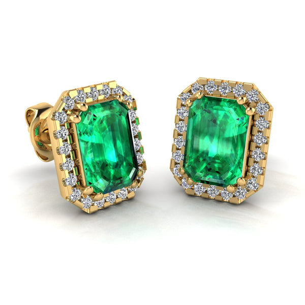 Emerald and Diamond Halo Stud Earrings - EHAEE - HEERA DIAMONDS