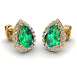 Pear Shape Emerald and Diamond Halo Stud Earrings - EHAPE - HEERA DIAMONDS