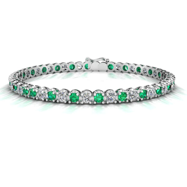 Round Brilliant Diamond and Emerald Bracelet BRDE45558 - HEERA DIAMONDS