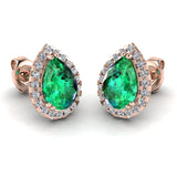 Pear Shape Emerald and Diamond Halo Stud Earrings - EHAPE - HEERA DIAMONDS