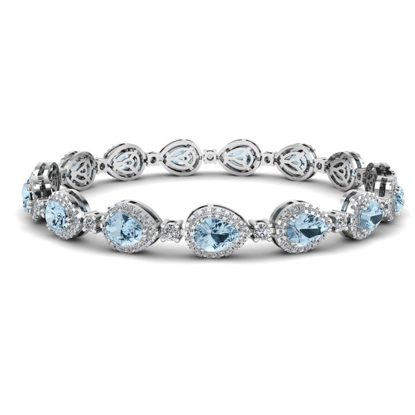 Halo Pear Shape 9 Carat Diamond and Aquamarine Bracelet BRHAPSA - HEERA DIAMONDS