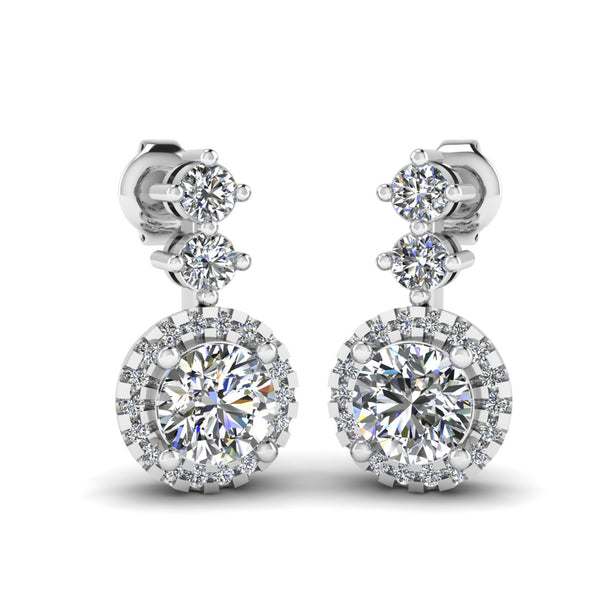 1.10 Carat Round Shape Halo Natural Diamond Drop Earrings E1RBD - HEERA DIAMONDS