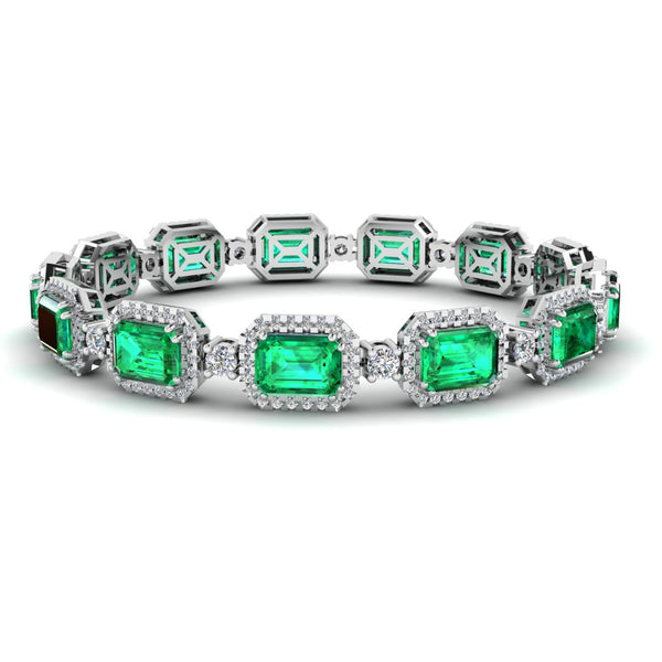 Emerald Shape 14 Carat Emerald Gem Center Featuring Diamond Halo Bracelet BRHAEME - HEERA DIAMONDS