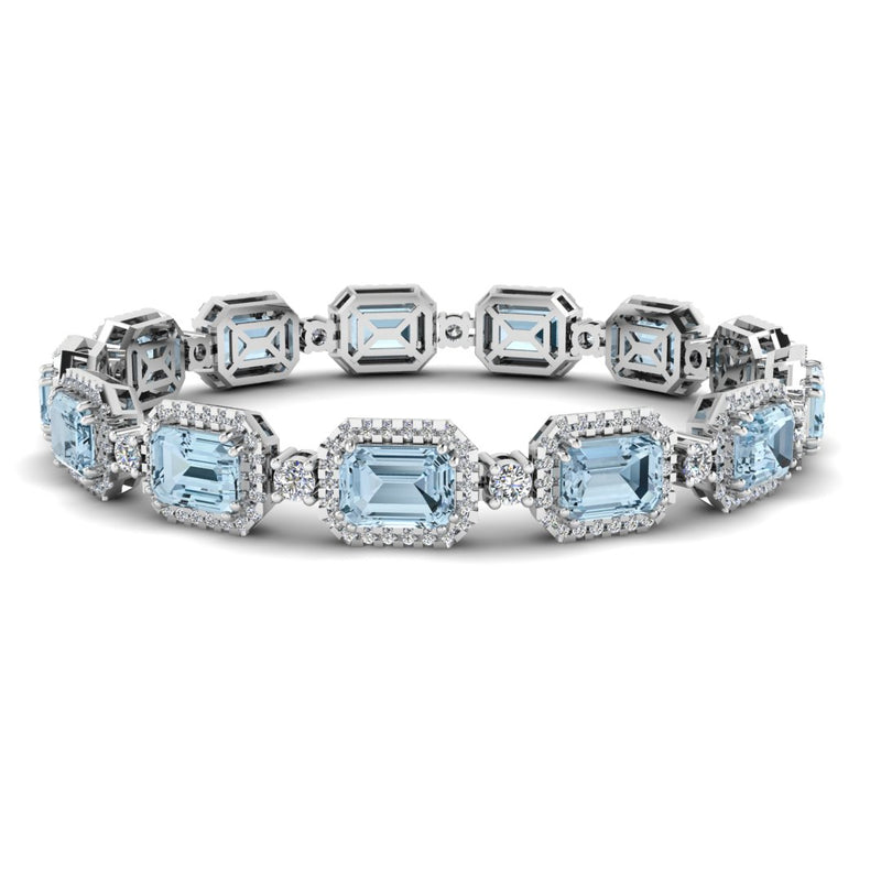 Emerald Shape 14 Carat Aquamarine Center Featuring Diamond Halo Bracelet BRHAEMA - HEERA DIAMONDS