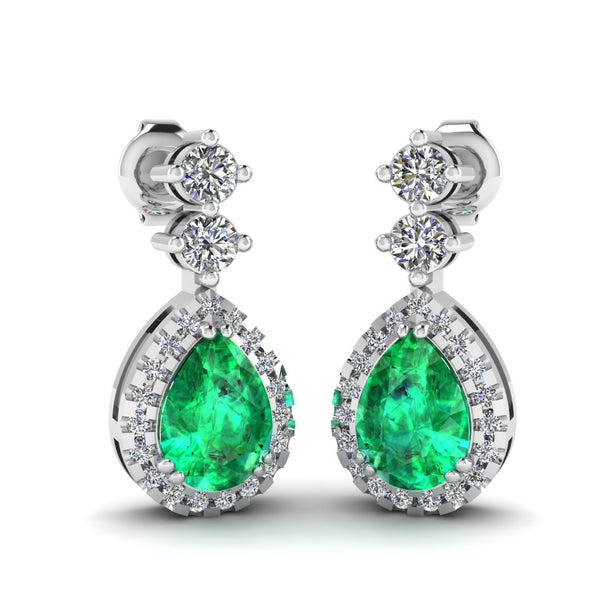 Emerald 1.30 Carat Pear Shape Halo Lab Grown Diamond Drop Earrings E1PSE - HEERA DIAMONDS