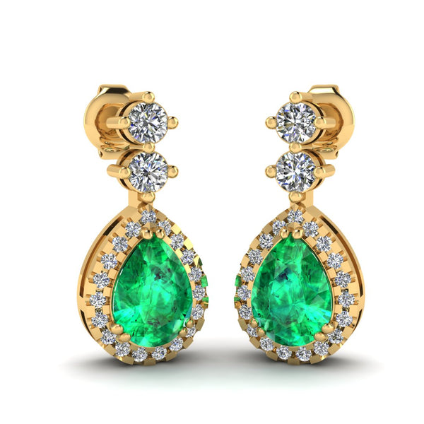 Emerald 1.30 Carat Pear Shape Halo Natural Diamond Drop Earrings E1PSE - HEERA DIAMONDS