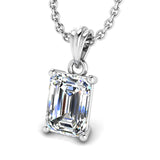 Emerald Cut Solitaire Natural Diamond Pendant Necklace PEC4B - HEERA DIAMONDS