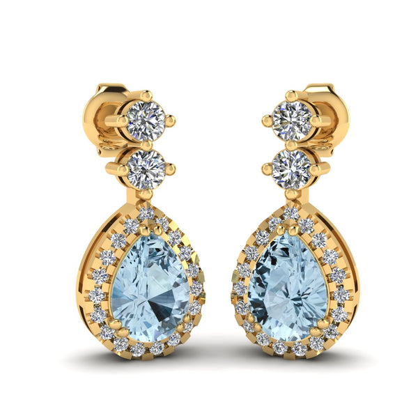 Aquamarine 1.30 Carat Pear Shape Halo Lab Grown Diamond Drop Earrings E1PSA - HEERA DIAMONDS