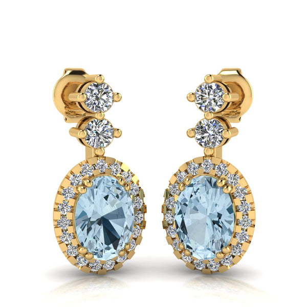 Aquamarine 1.40 Carat Oval Shape Halo Natural Diamond Drop Earrings E1OCA - HEERA DIAMONDS