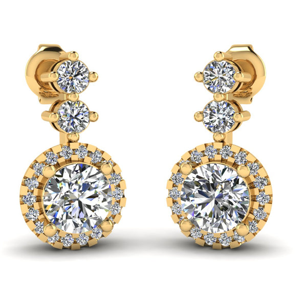 1.10 Carat Round Shape Halo Natural Diamond Drop Earrings E1RBD - HEERA DIAMONDS