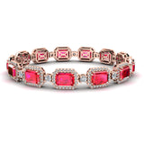 Emerald Shape 14 Carat Ruby Center Featuring Diamond Halo Bracelet BRHAEMR - HEERA DIAMONDS