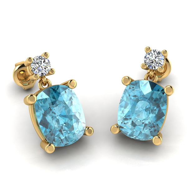 Cushion Shape Aquamarine Natural Diamond Drop Earrings EDCCA - HEERA DIAMONDS