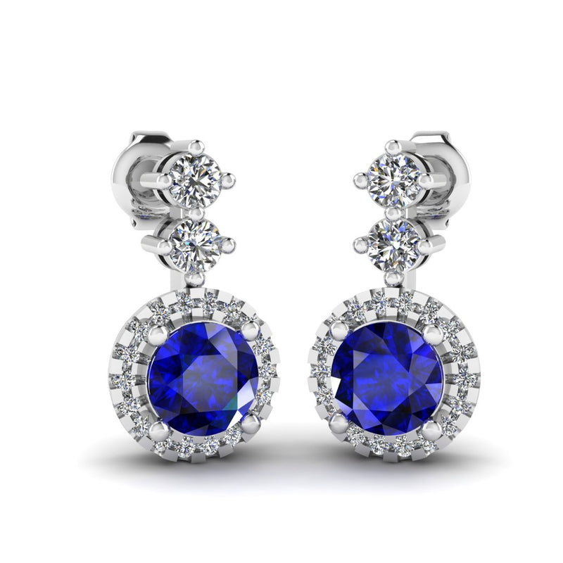 Sapphire 1.10 Carat Round Shape Halo Lab Grown Diamond Drop Earrings E1RBS - HEERA DIAMONDS