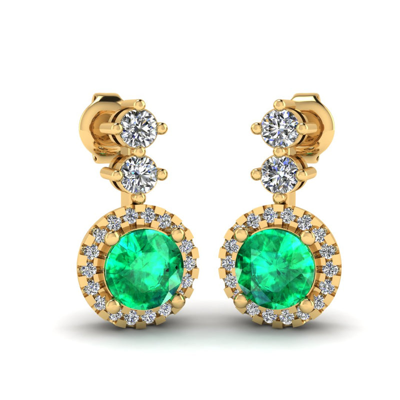 Emerald 1.10 Carat Round Shape Halo Lab Grown Diamond Drop Earrings E1RBE - HEERA DIAMONDS