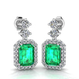 Emerald Cut 1 Carat Emerald Natural Diamond Halo Drop Earrings E1ECE - HEERA DIAMONDS