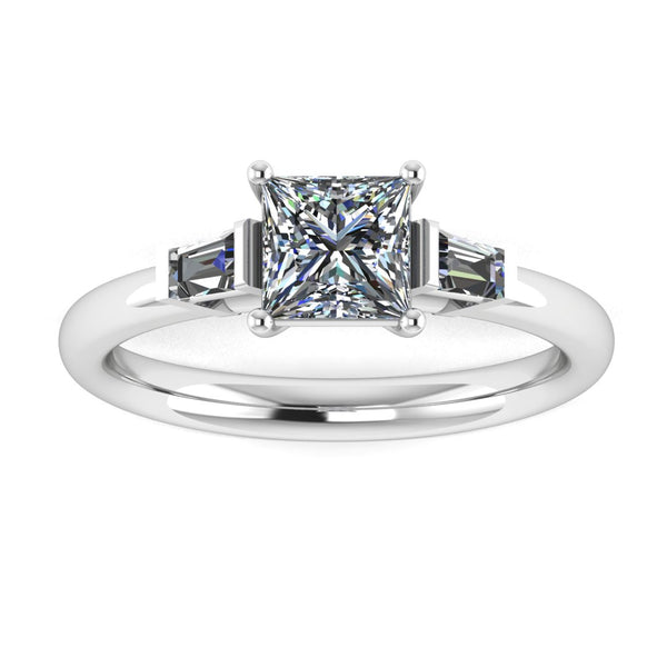 "Darcy" Three Stone Princess Cut with Emerald Cut Diamond Trilogy Engagement Ring 3SPC03 - HEERA DIAMONDS