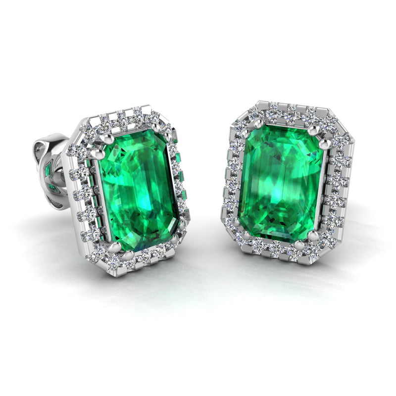 Emerald and Diamond Halo Stud Earrings - EHAEE - HEERA DIAMONDS