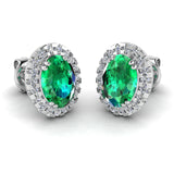 Oval Emerald and Diamond Halo Stud Earrings - EHAOE - HEERA DIAMONDS