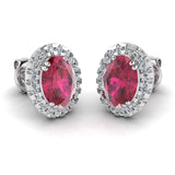 Oval Ruby and Diamond Halo Stud Earrings - EHAOR - HEERA DIAMONDS