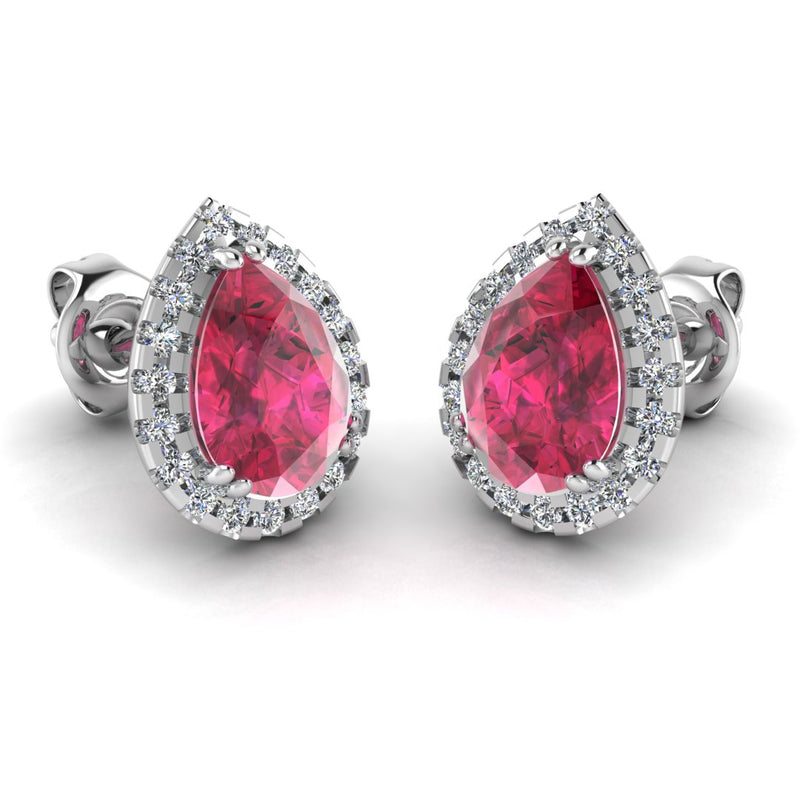 Pear Shape Ruby and Diamond Halo Stud Earrings - EHAPR - HEERA DIAMONDS