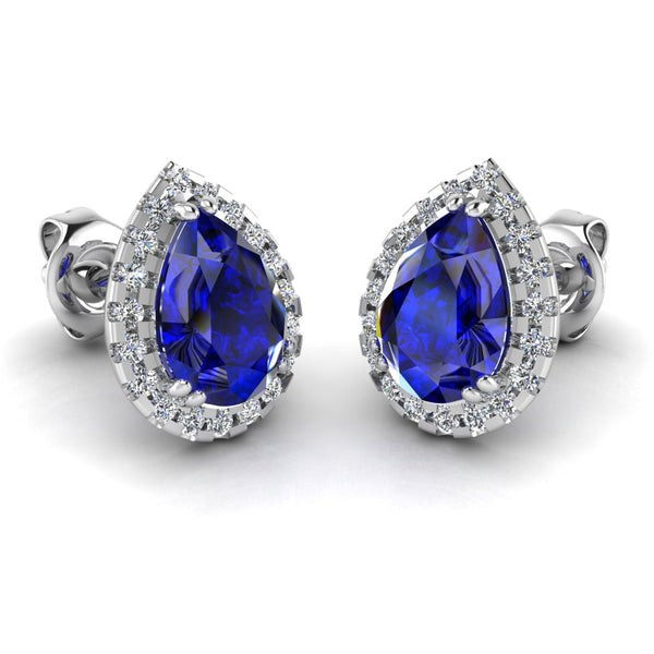 Pear Shape Sapphire and Diamond Halo Stud Earrings - EHAPS - HEERA DIAMONDS