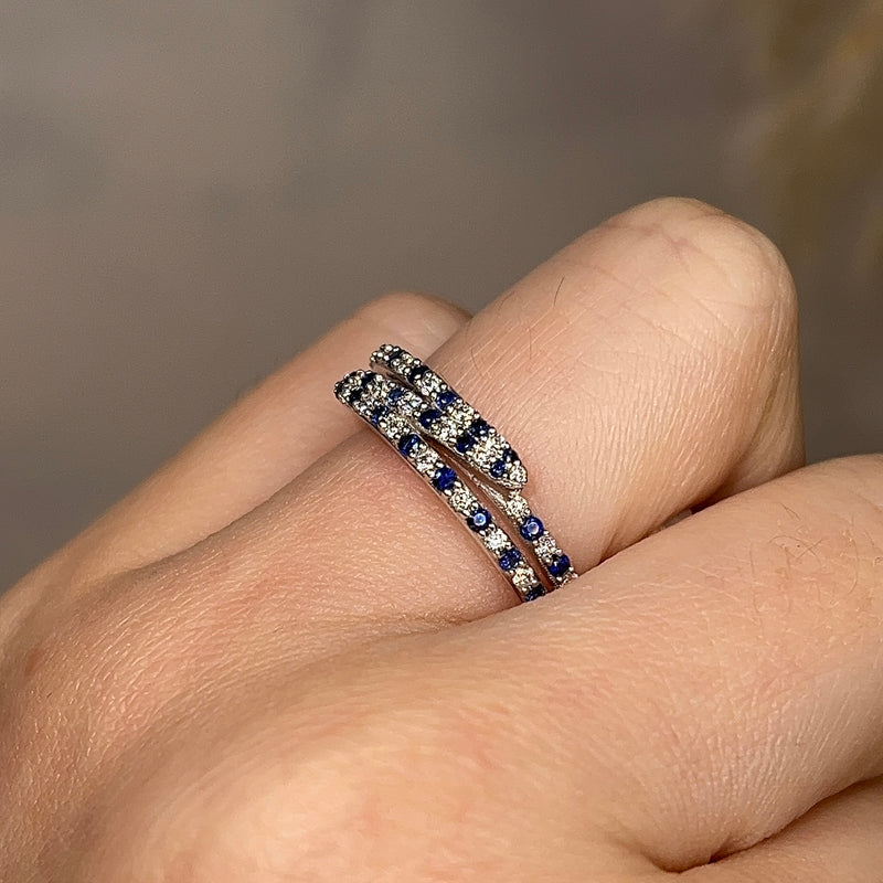 "Lucille" Irregular Crossover Zig Zag Blue and White Diamond Eternity Ring - HEERA DIAMONDS