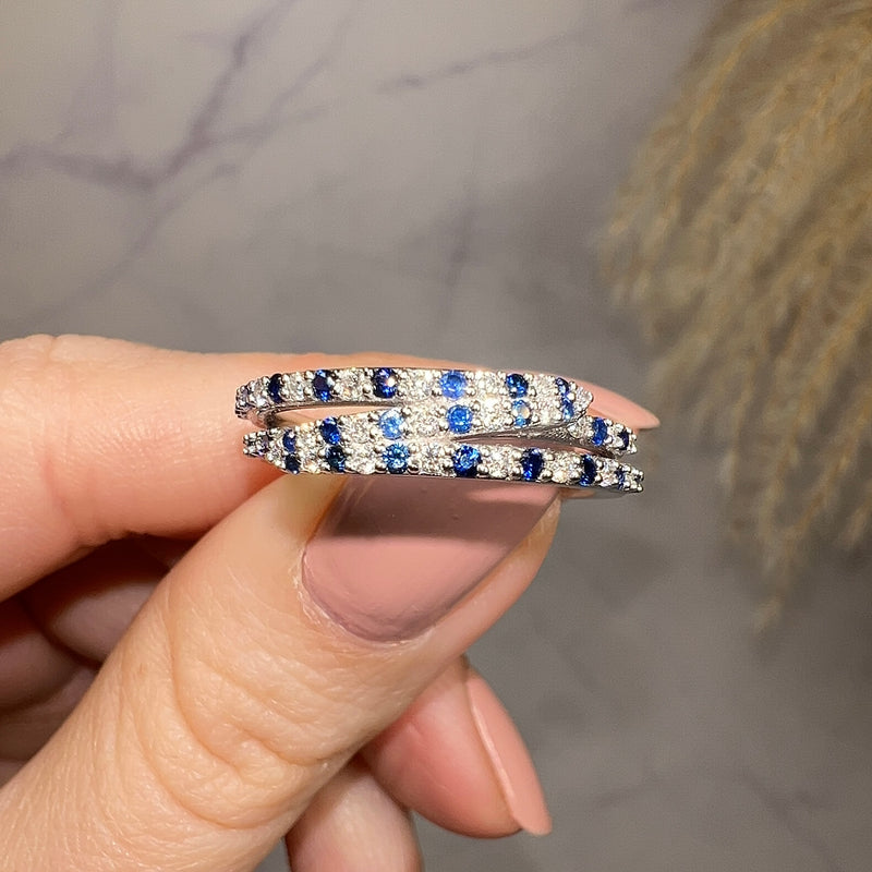 "Lucille" Irregular Crossover Zig Zag Blue and White Diamond Eternity Ring - HEERA DIAMONDS