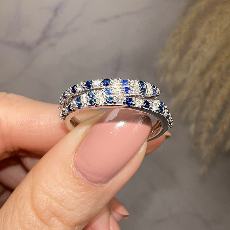 "Lucille" Irregular Crossover Zig Zag Blue and White Diamond Eternity Ring - HEERA DIAMONDS