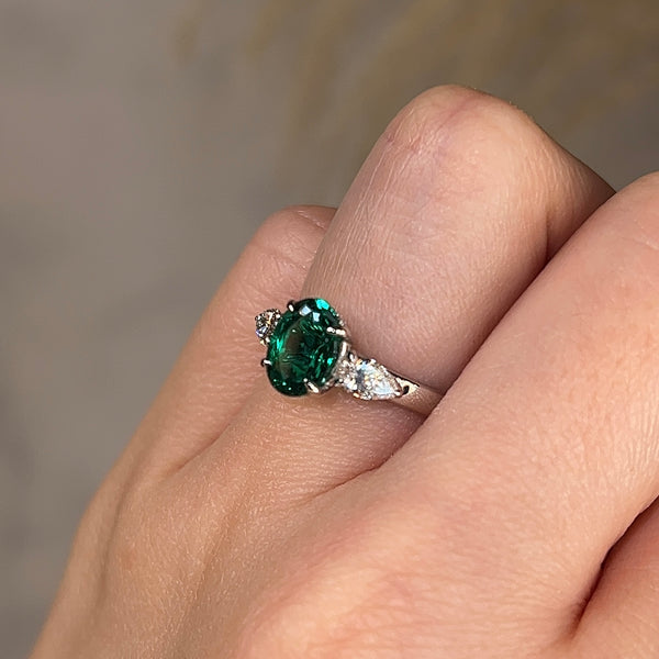 "Miles" Trilogy Green Oval Cut Emerald Diamond Engagement Ring - HEERA DIAMONDS