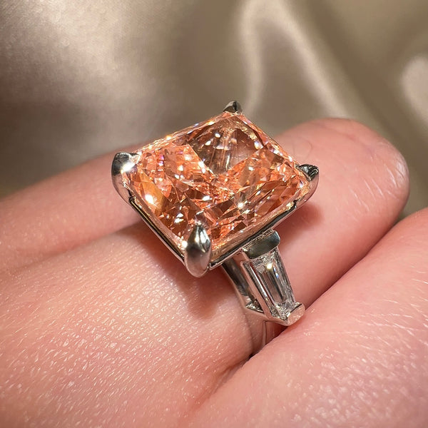 "Cali" Trilogy Pink Elongated Cushion Cut Lab Diamond Tapered Shoulder Engagement Ring - HEERA DIAMONDS