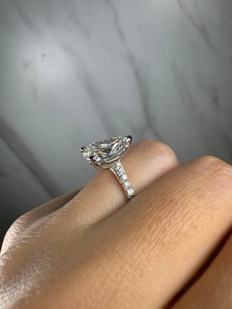 "Starry" 5 Carat Pear Shape Diamond Shoulder Engagement Ring