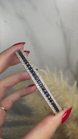 Round Brilliant 4.05 Carat Sapphire and Diamond 3 Rows Bangle BAN1S