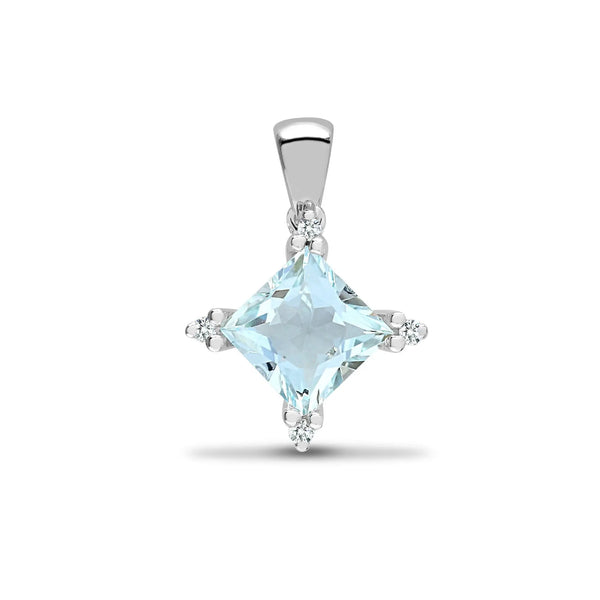 18ct White Gold Diamond And Aquamarine Pendant - HEERA DIAMONDS