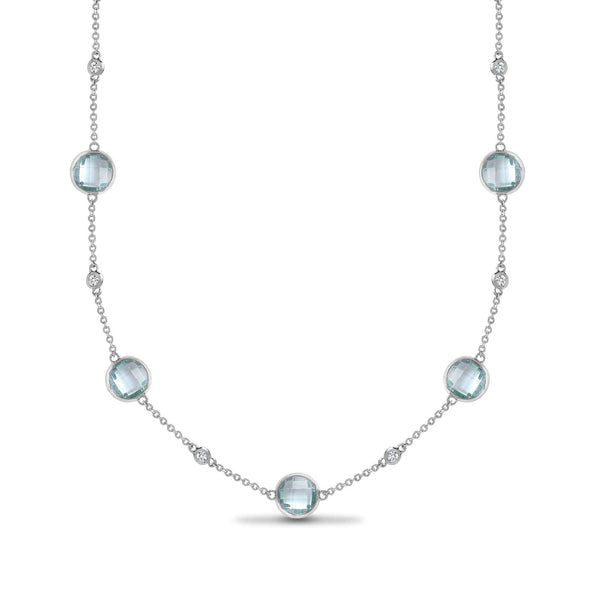 18ct White Gold Diamond And Blue Topaz Necklace - HEERA DIAMONDS
