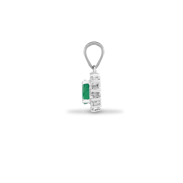 18ct White Gold Diamond And Emerald Pendant - HEERA DIAMONDS