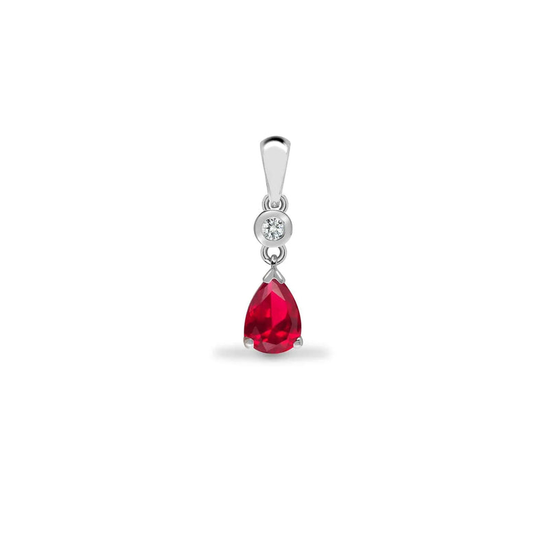 9ct White Diamonds - 4pts Ruby - 66pts Drop Pendant - HEERA DIAMONDS