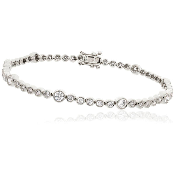 Round Cut Diamond Staggered Line Tennis Bracelet in Rub Over Setting - HEERA DIAMONDS