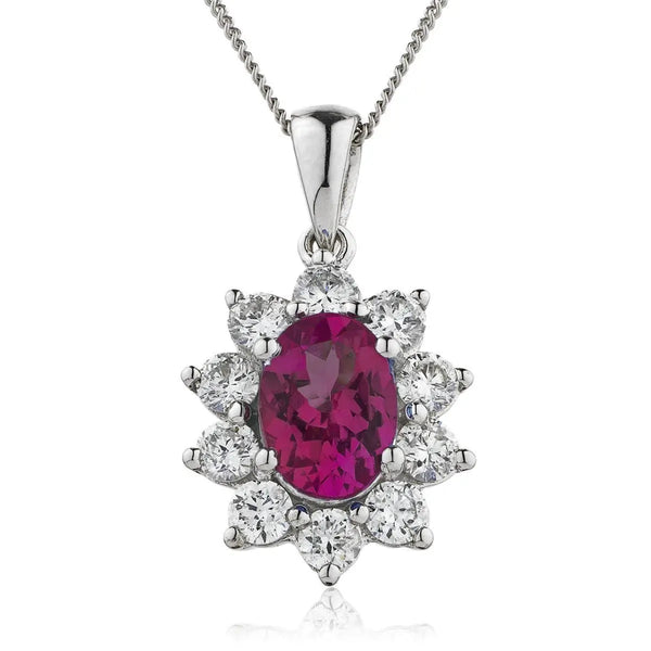 Oval Ruby with Diamond Halo Pendant - HEERA DIAMONDS