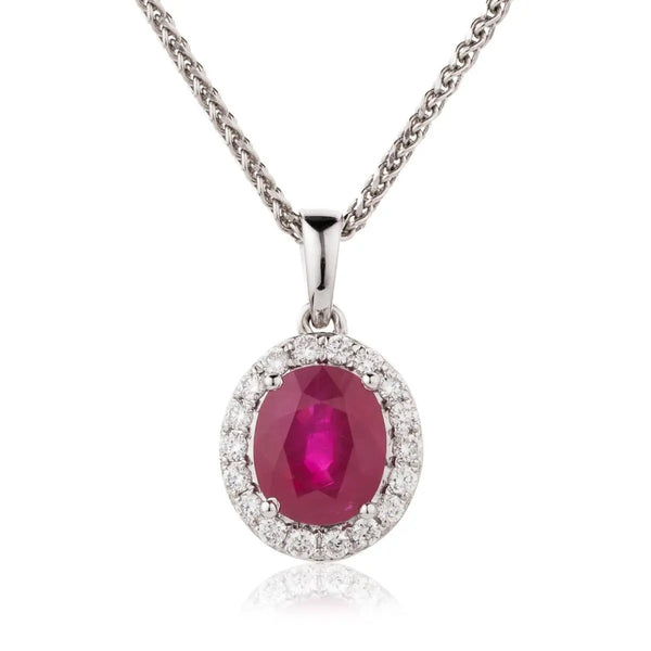 Oval Ruby with Diamond Halo Pendant - HEERA DIAMONDS