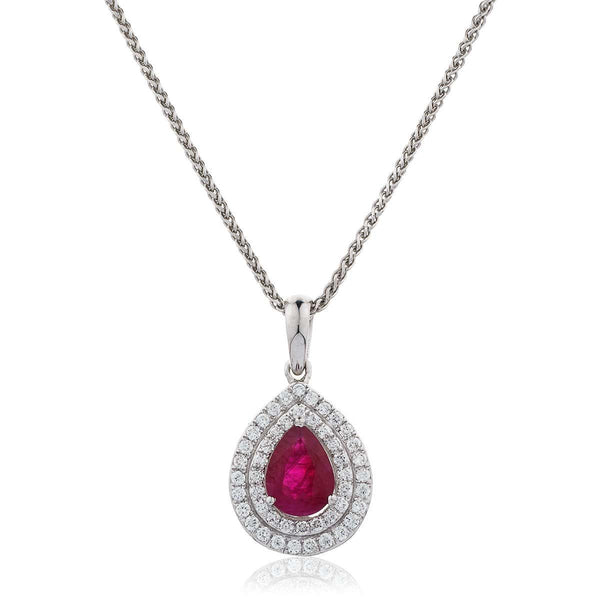 Pear Cut Ruby Pendant with Double Diamond Halo - HEERA DIAMONDS
