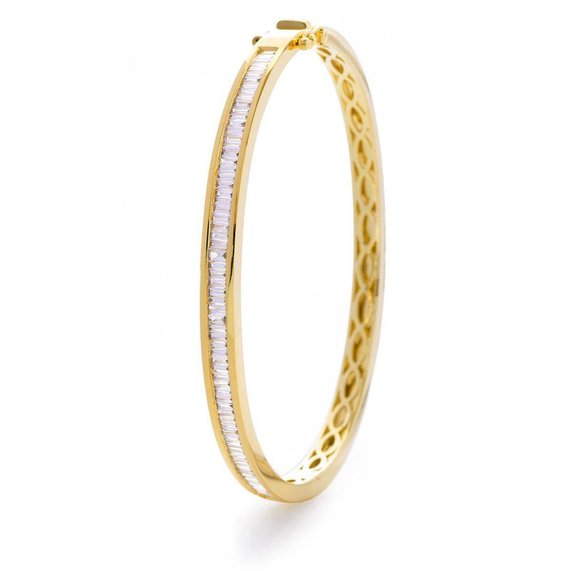 BAGUETTE CUT DIAMOND CHANNEL HALF SET BANGLE IN 18K YELLOW GOLD - HEERA DIAMONDS