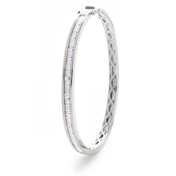 BAGUETTE CUT DIAMOND CHANNEL HALF SETTING BANGLE IN 18K WHITE GOLD - HEERA DIAMONDS