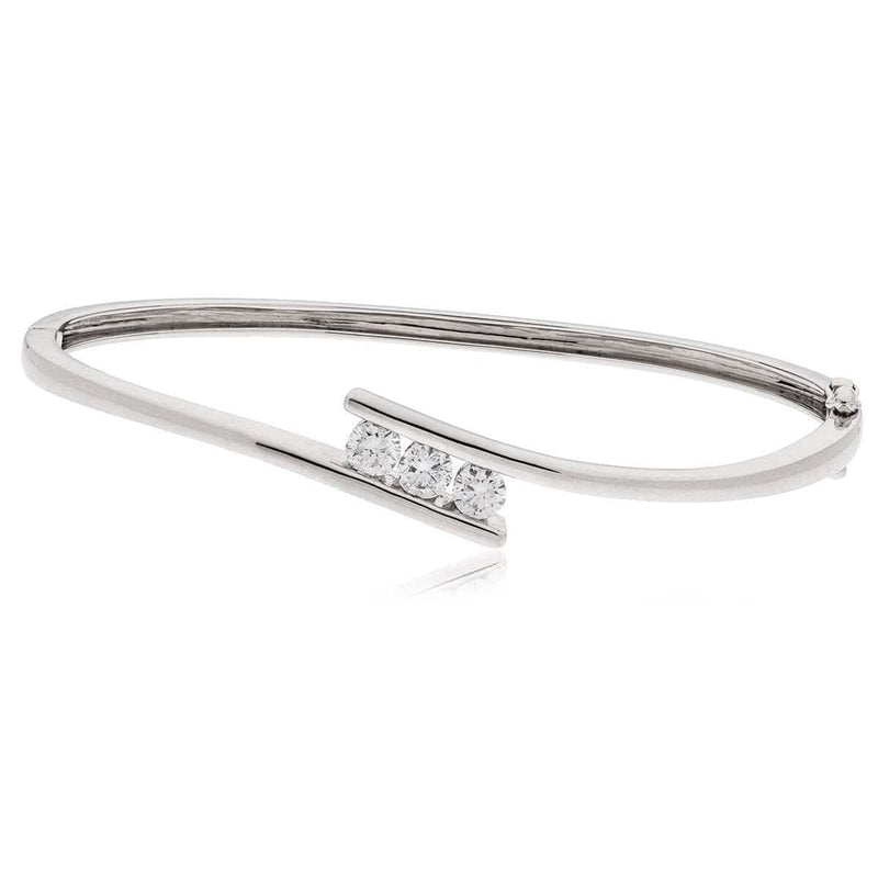 DIAMOND THREE-STONE CROSS OVER BANGLE IN 18K WHITE GOLD - HEERA DIAMONDS