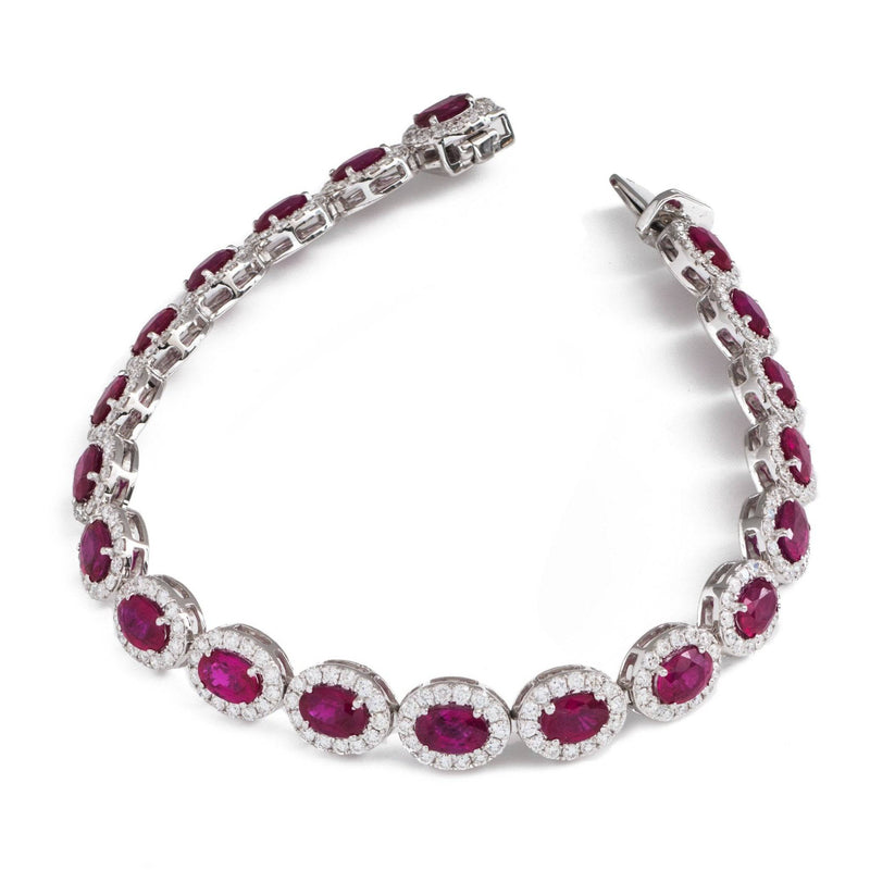 18ct White Gold Oval Ruby and Diamond Bracelet - HEERA DIAMONDS