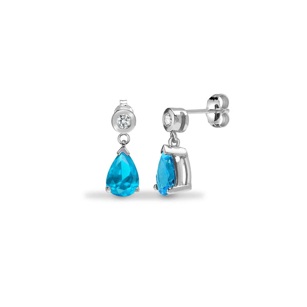 AQUAMARINE DROP EARRINGS IN 9K WHITE GOLD - HEERA DIAMONDS