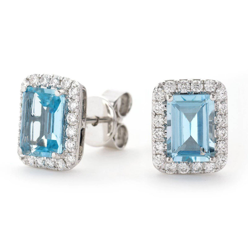 AQUAMARINE HALO STUD EARRINGS - HEERA DIAMONDS