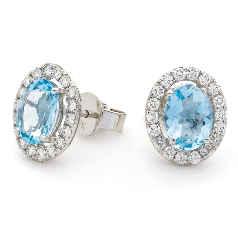 AQUAMARINE HALO STUD EARRINGS - HEERA DIAMONDS